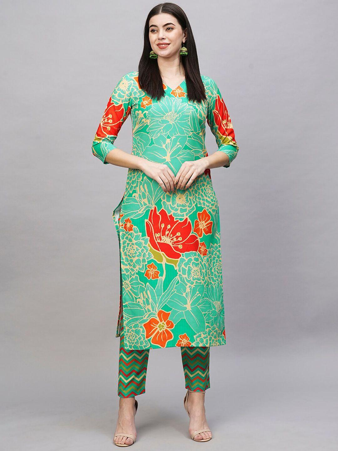 kalini floral printed regular straight kurta with trousers