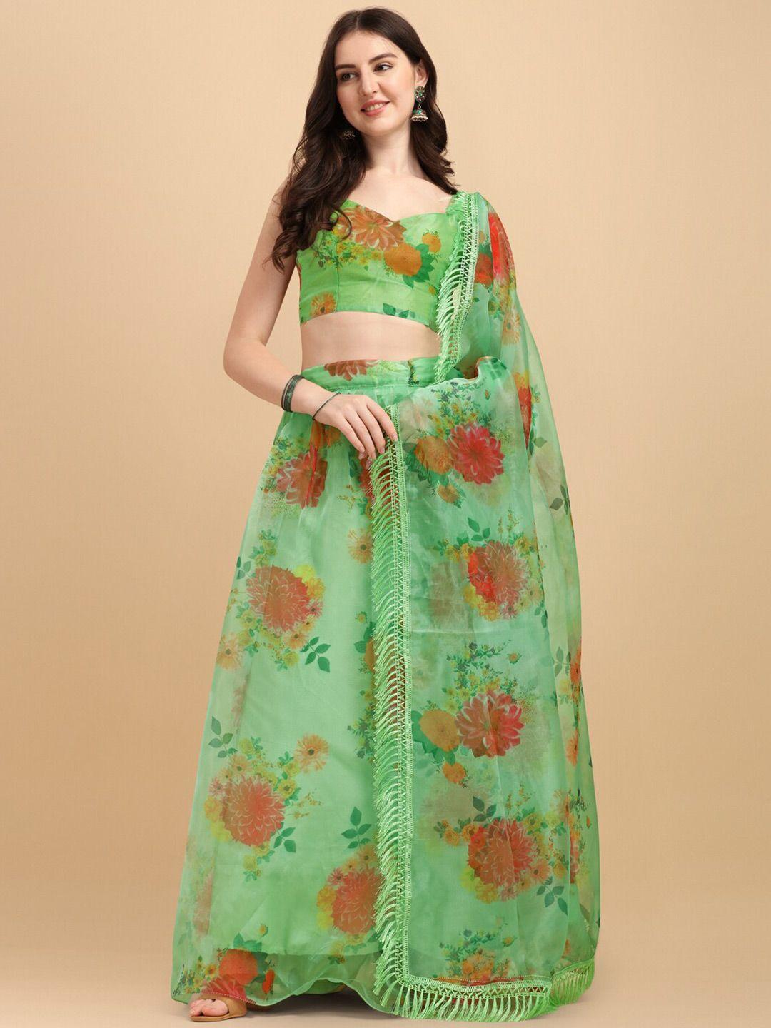 kalini floral printed satin semi-stitched lehenga & unstitched blouse with dupatta