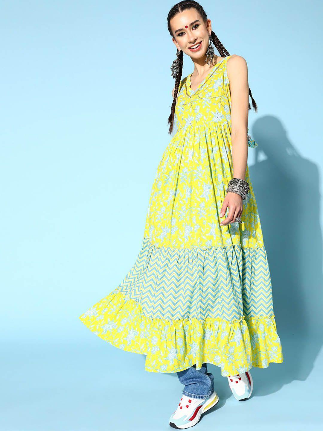 kalini floral printed tiered sleeveless ethnic dress