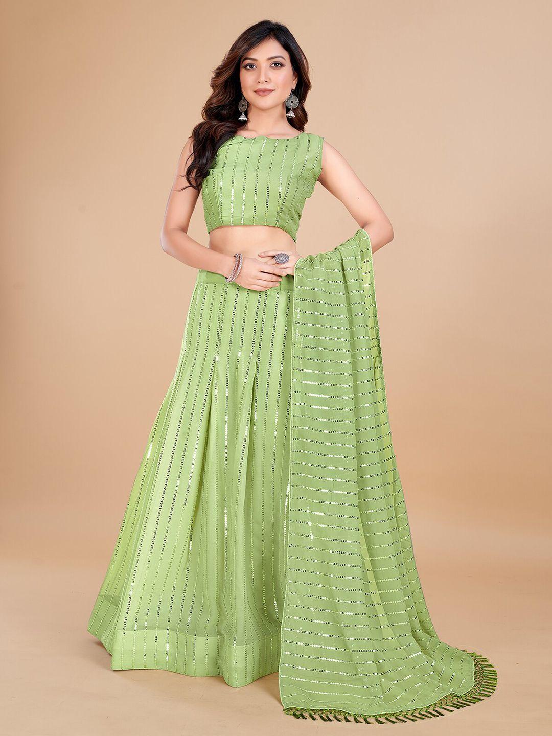kalini fluorescent green embellished sequinned semi-stitched lehenga & unstitched blouse with dupatta