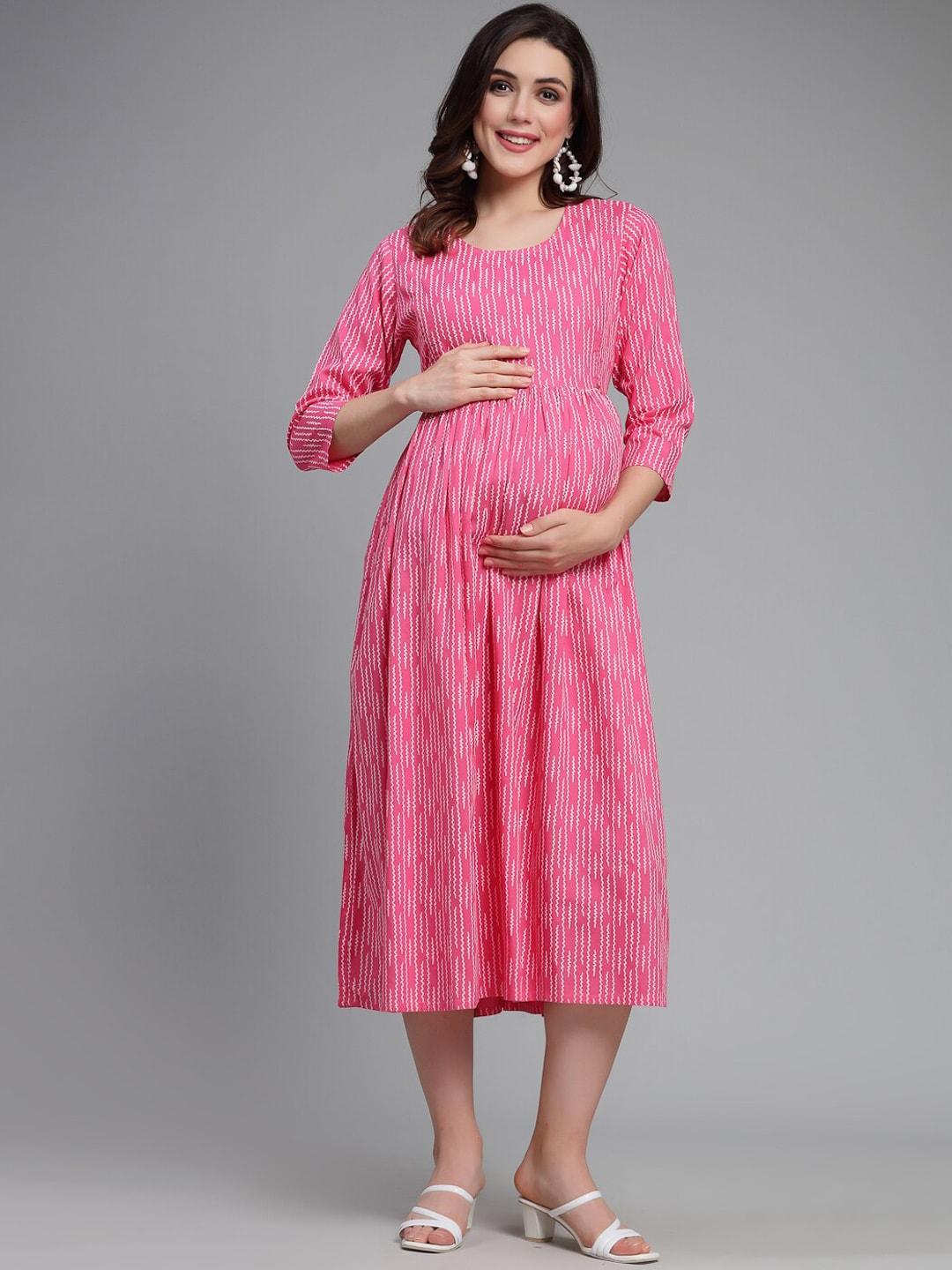 kalini geometric printed fit and flare midi maternity and feeding dress