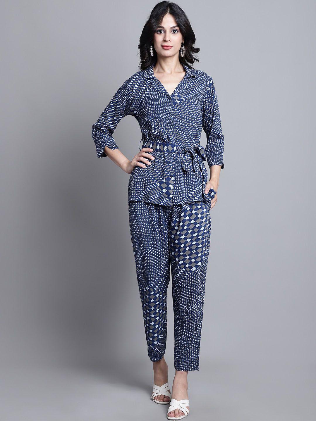 kalini geometric printed shirt with trousers co-ords