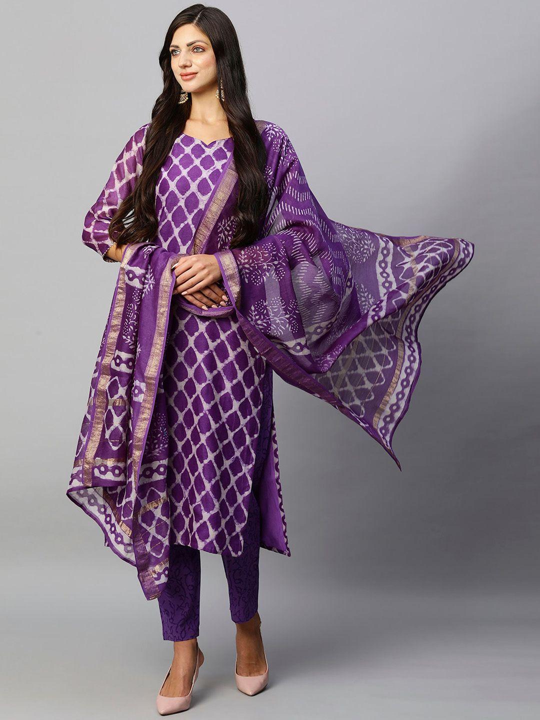 kalini geometric printed straight kurta & trousers with dupatta