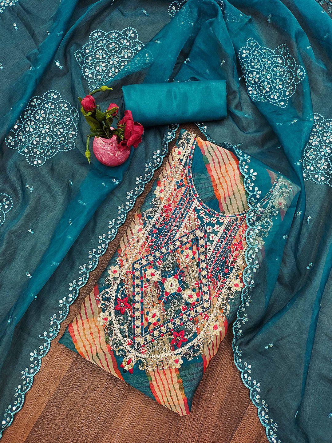 kalini geometric printed zardozi organza unstitched dress material