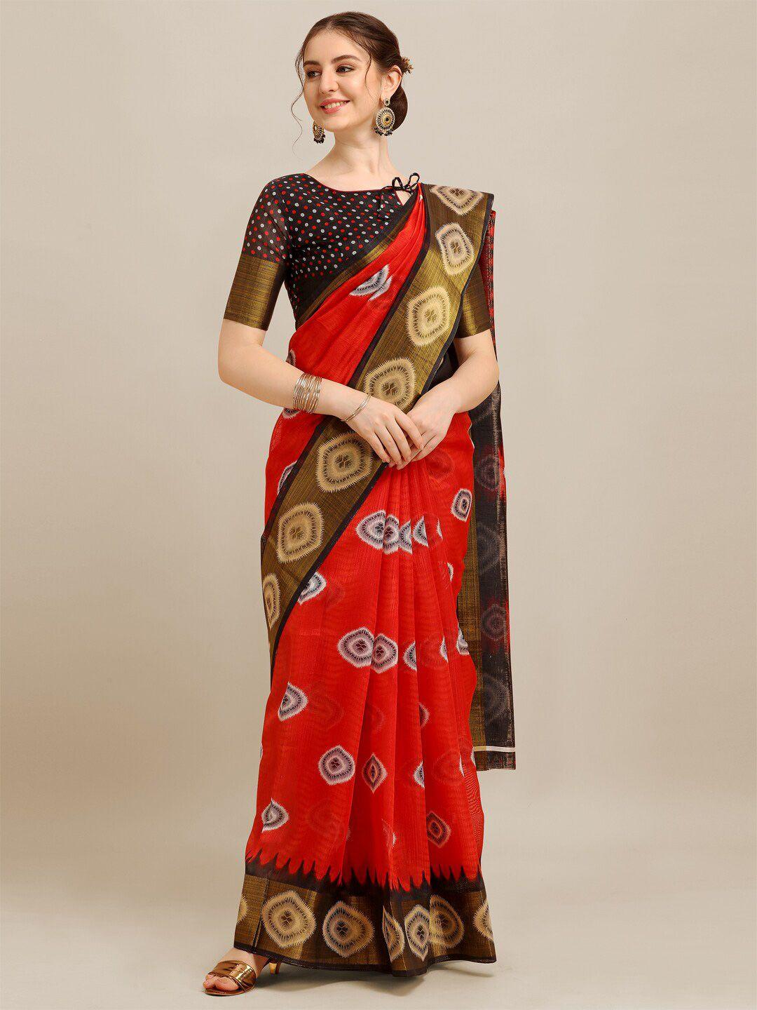 kalini geometric printed zari detailed saree
