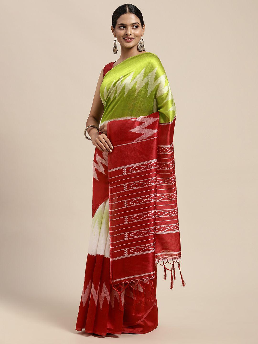 kalini green & red kalamkari art silk mysore silk saree