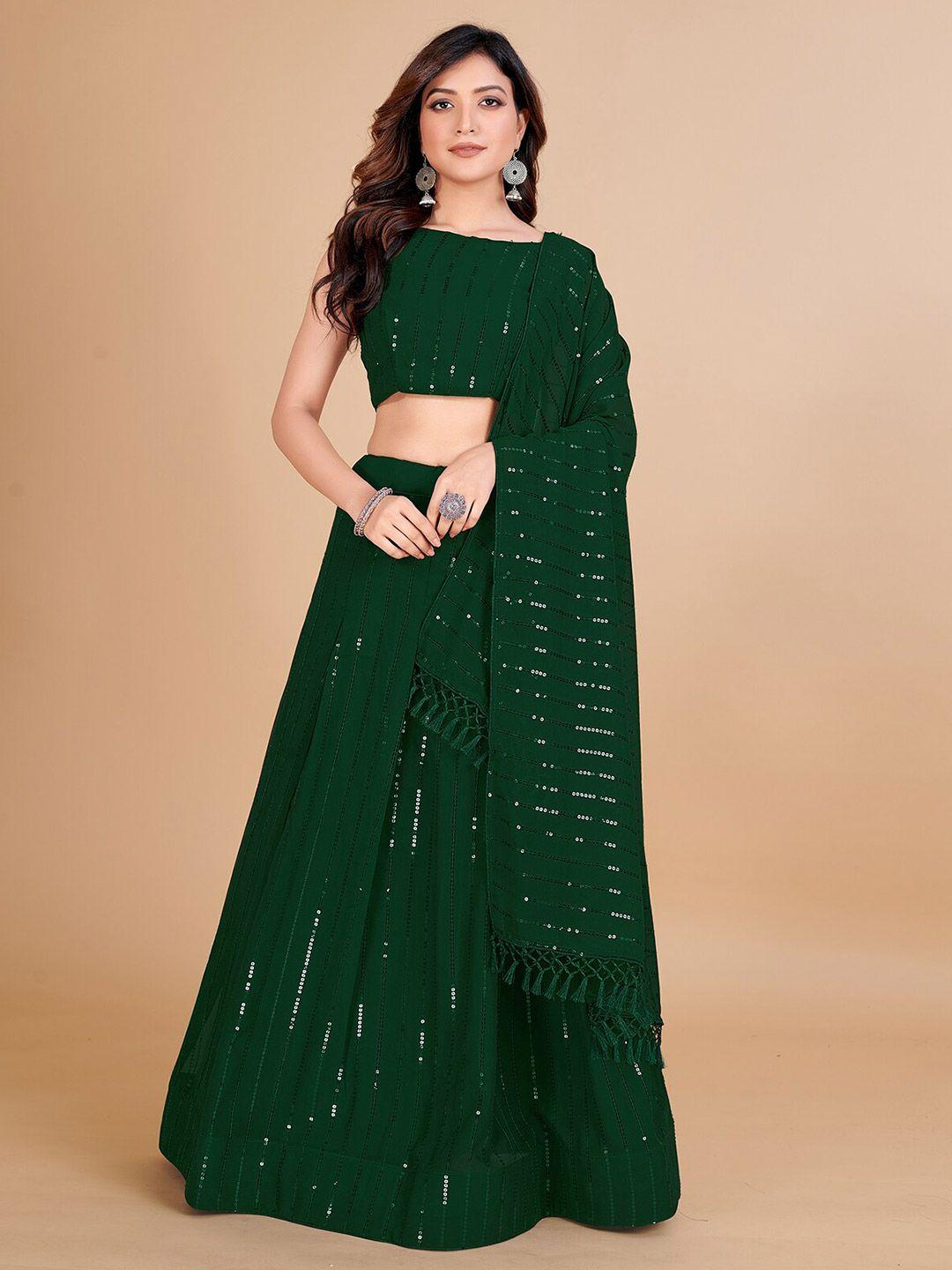 kalini green embellished sequinned semi-stitched lehenga & unstitched blouse with dupatta
