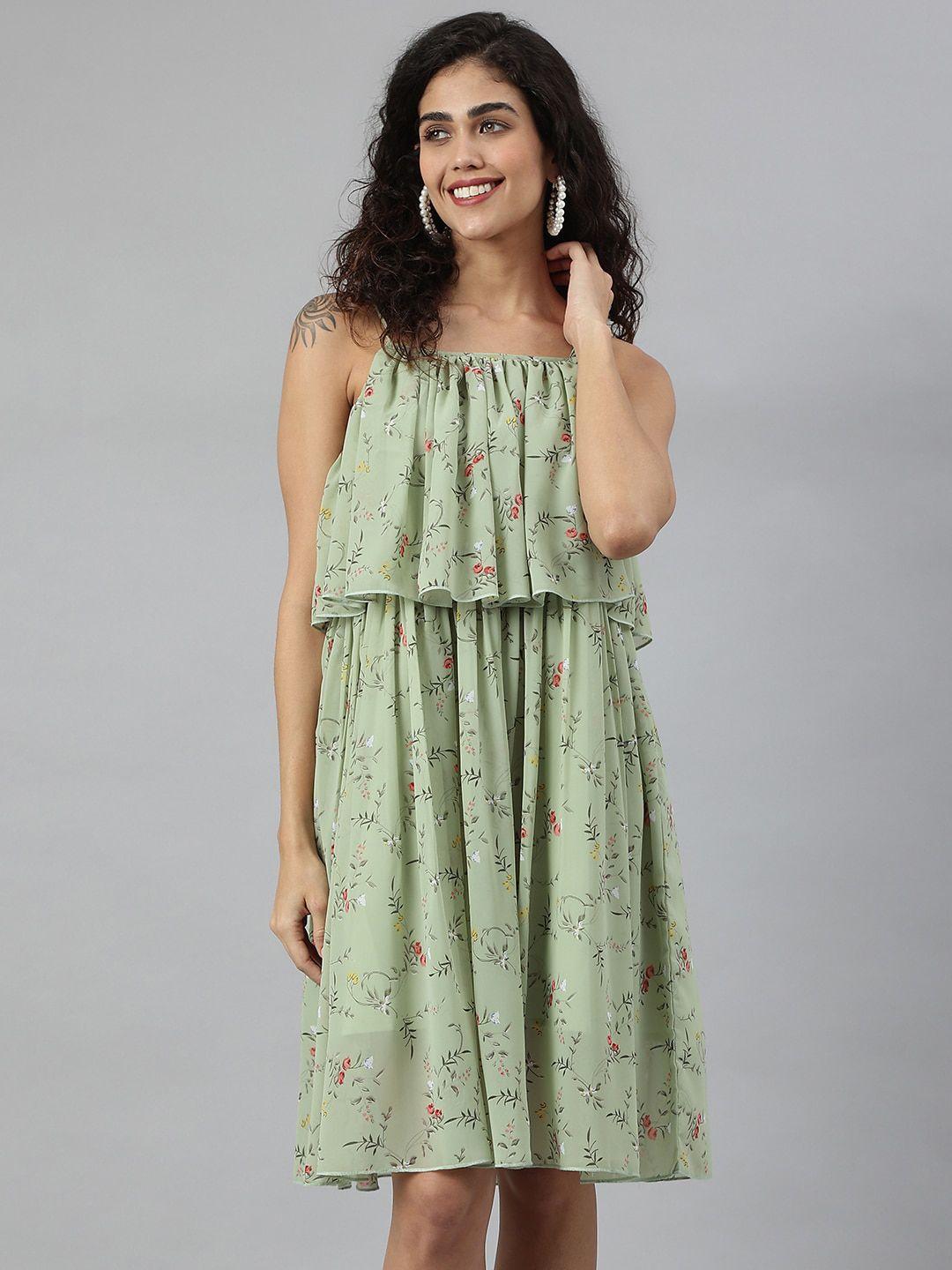 kalini green floral georgette a-line dress