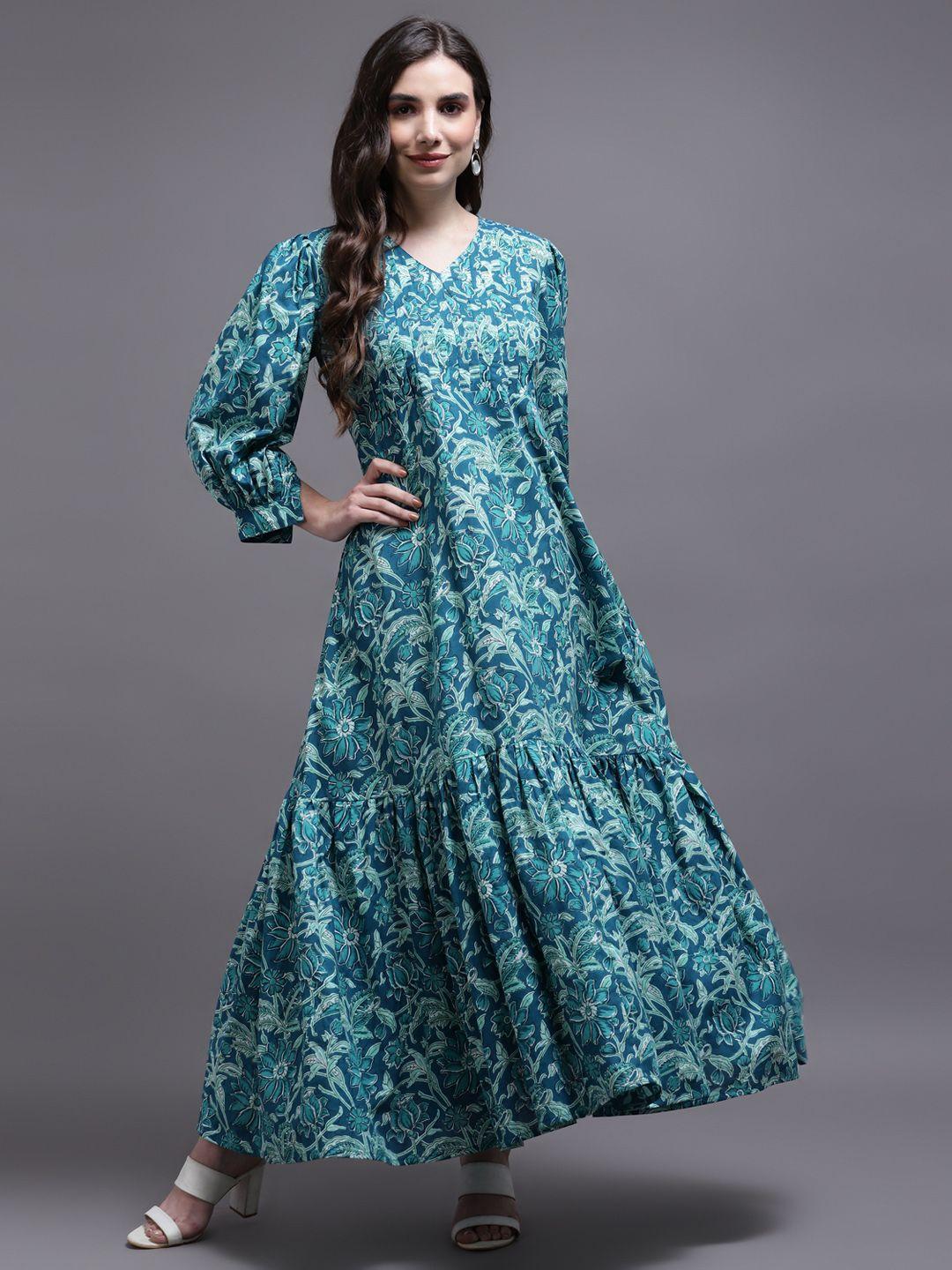 kalini green printed floral ethnic maxi maxi dress