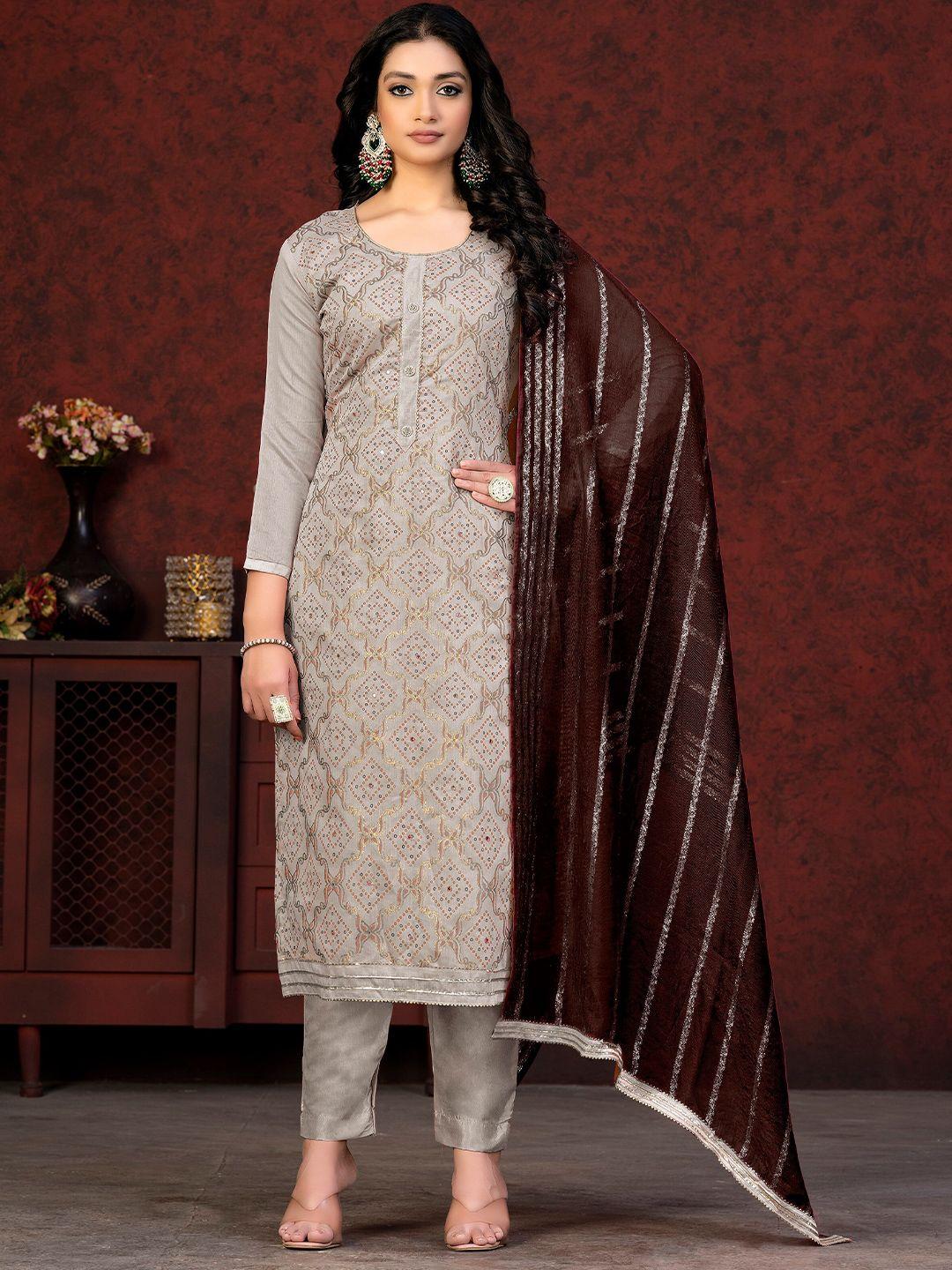 kalini grey & grey printed unstitched dress material