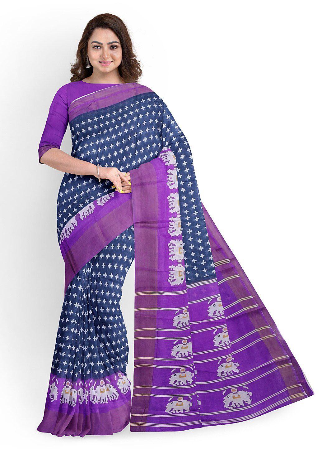 kalini grey & purple kalamkari silk blend  bhagalpuri saree