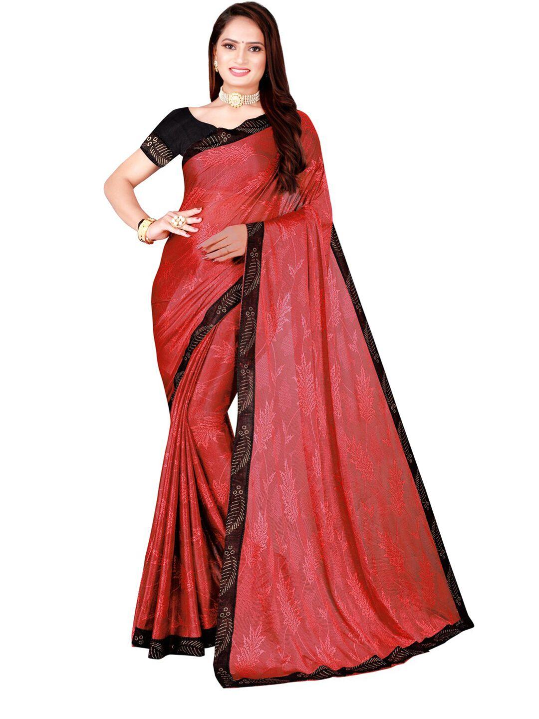 kalini maroon & black floral art silk foil print saree