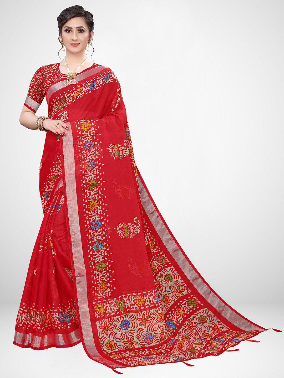 kalini maroon & cream-coloured floral art silk saree