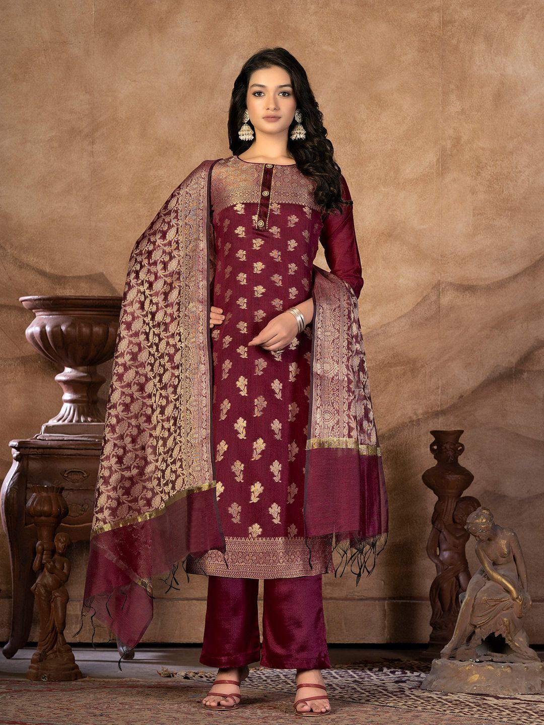 kalini maroon & maroon unstitched dress material
