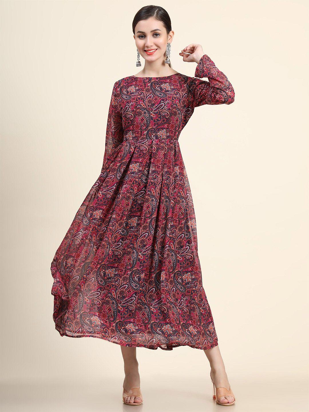 kalini maroon ethnic motifs layered georgette ethnic maxi ethnic dress