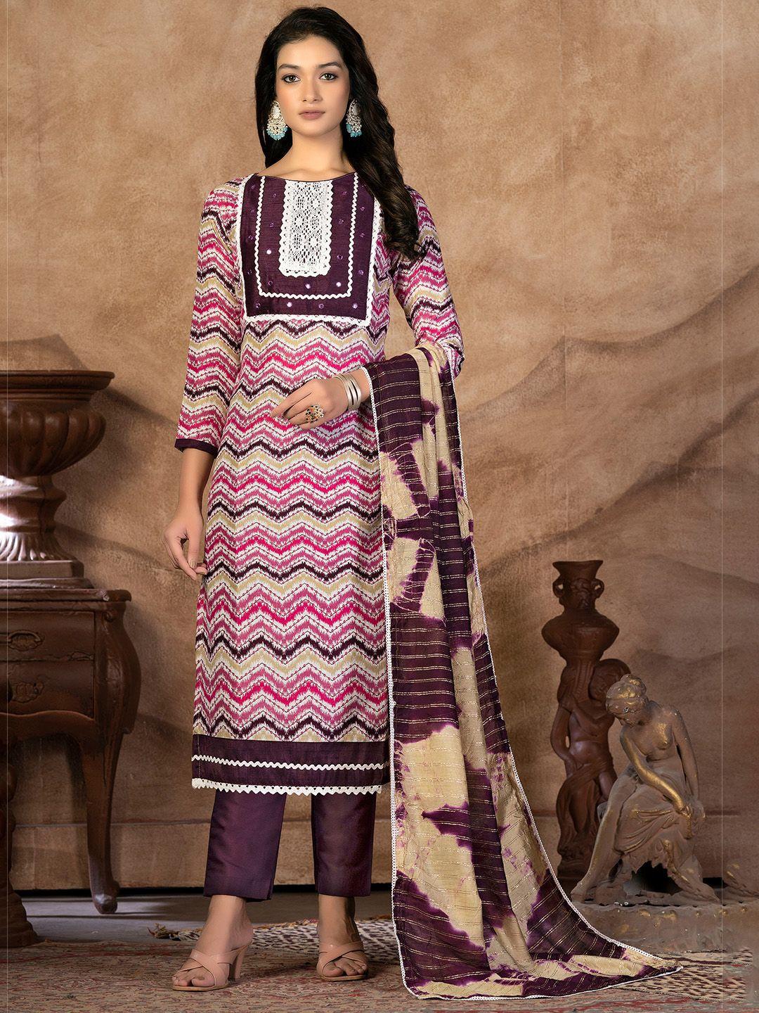 kalini multicoloured & purple printed pure cotton unstitched dress material