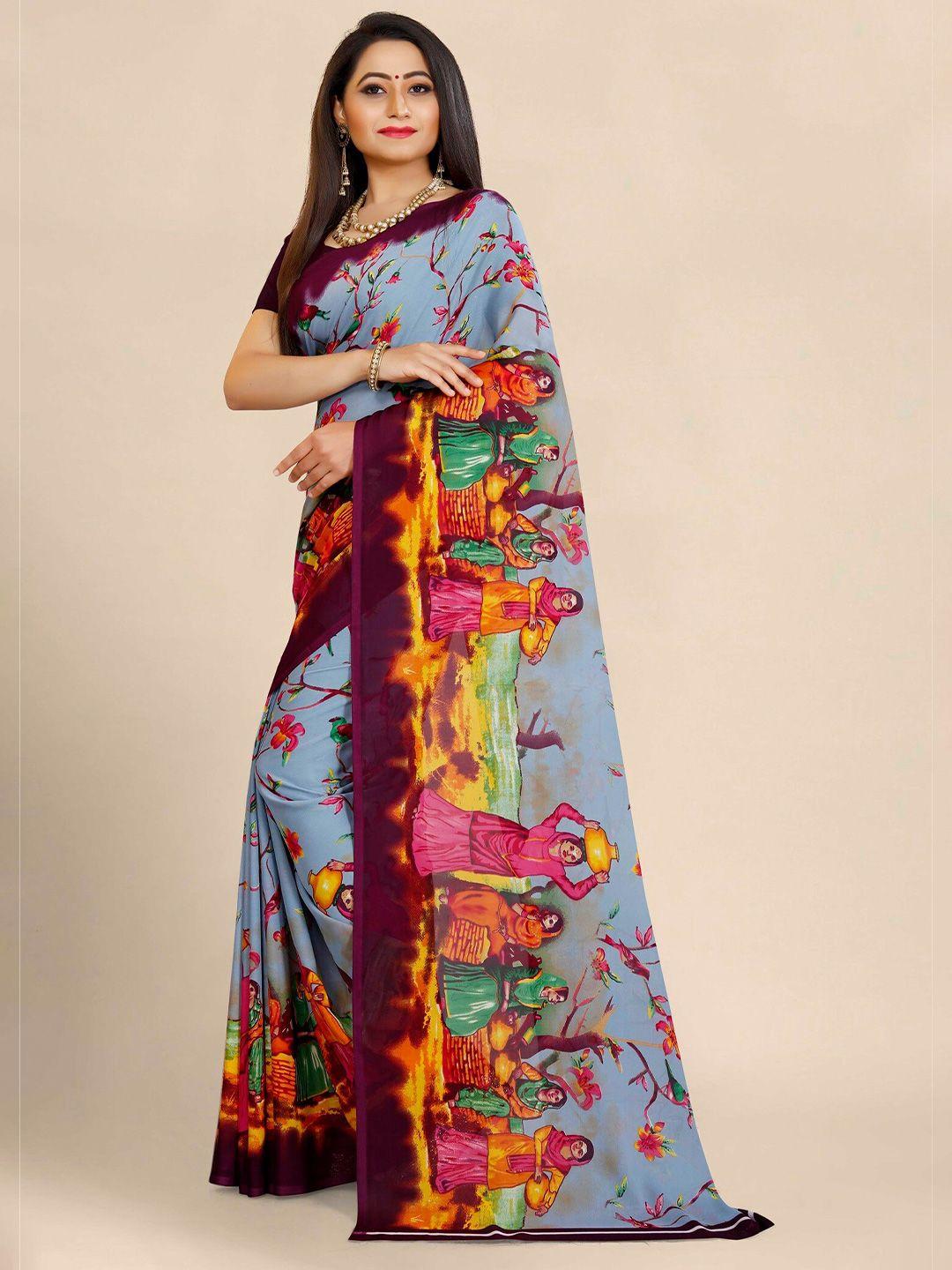 kalini multicoloured ethnic motifs pure georgette block print saree