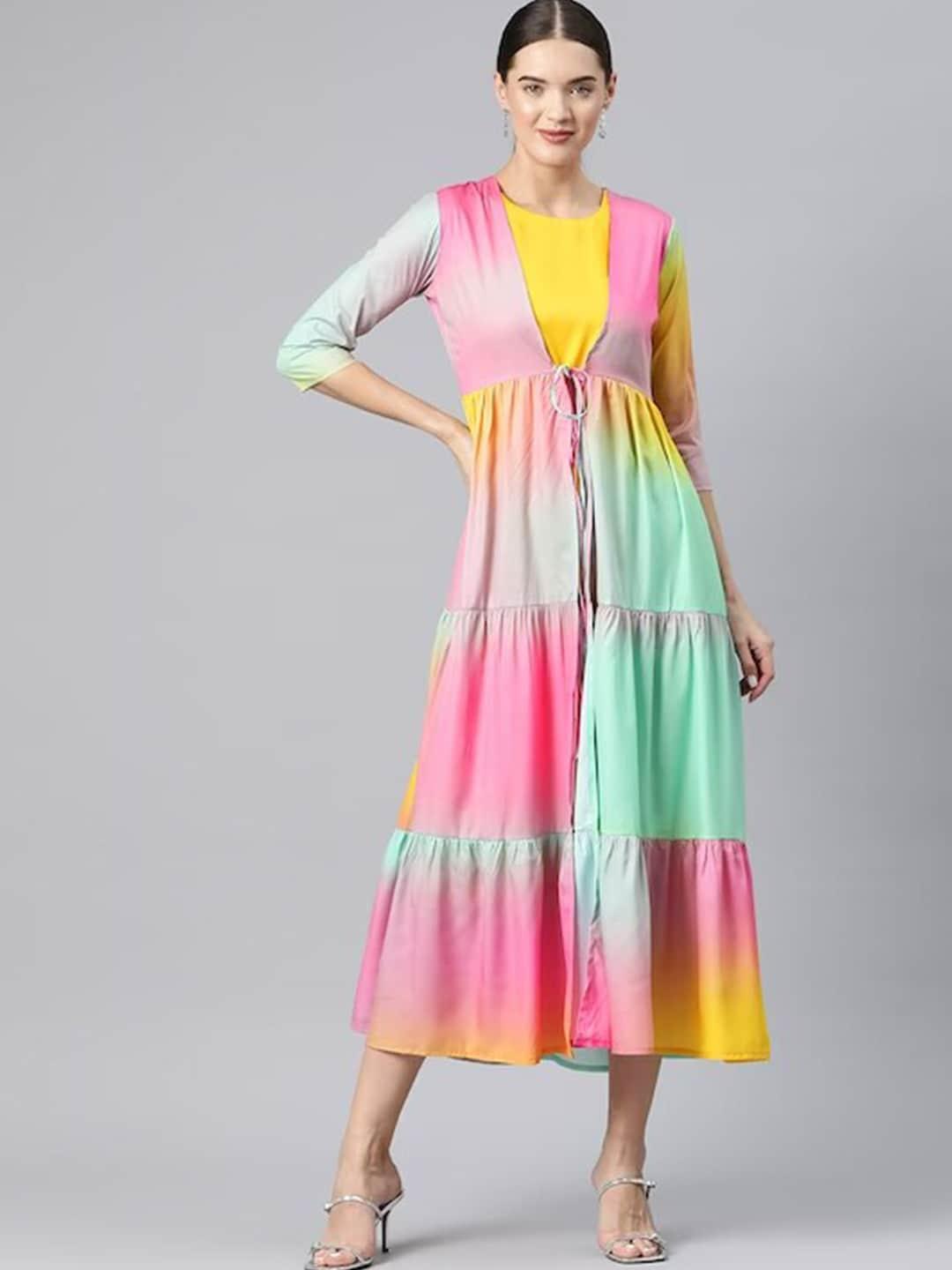 kalini multicoloured tie and dye dyed organic cotton maxi midi dress