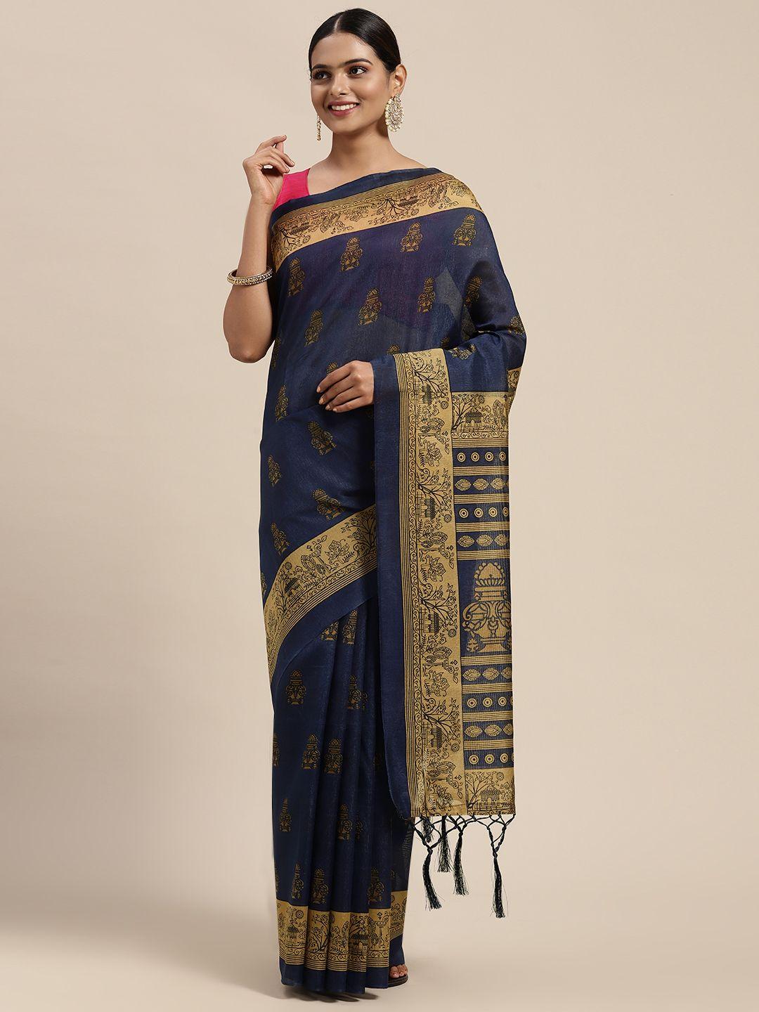 kalini navy blue kalamkari art silk mysore silk saree