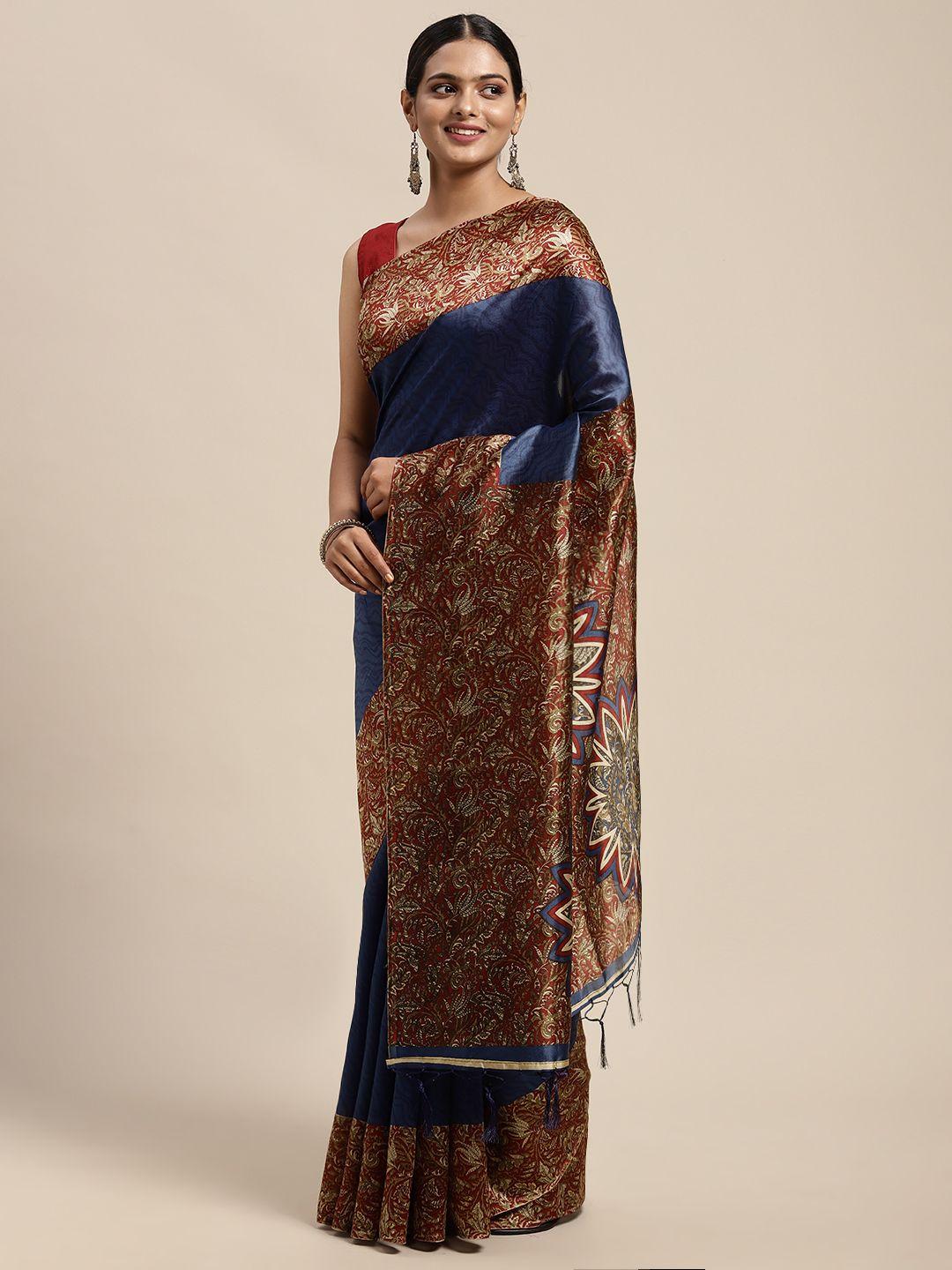 kalini navy blue kalamkari art silk mysore silk saree