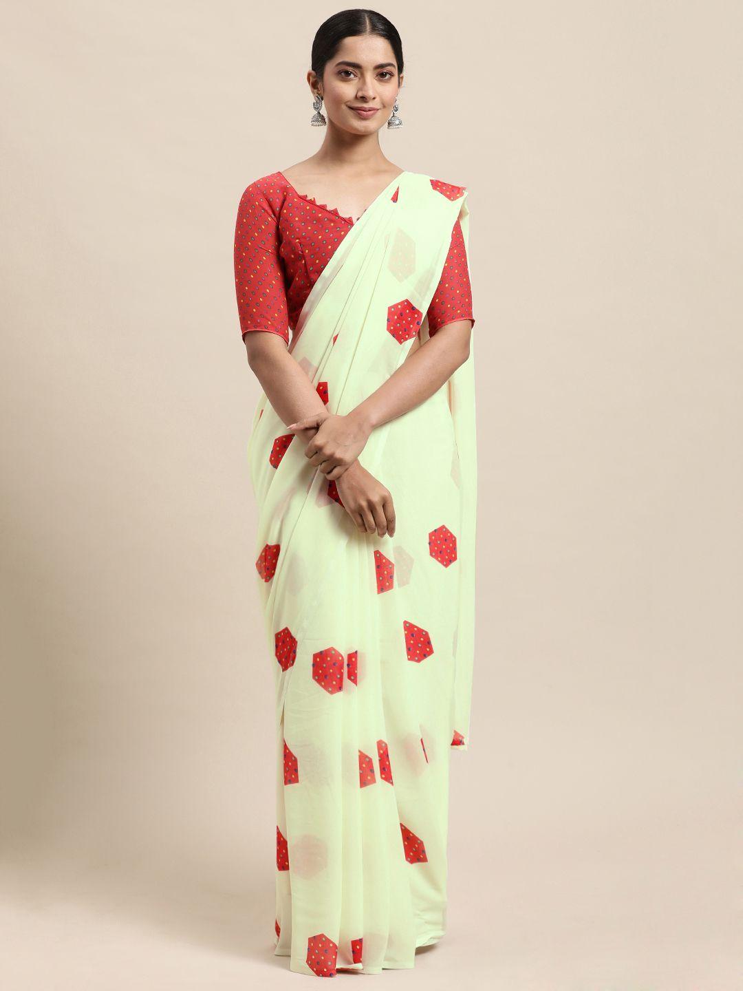kalini off white & red printed saree