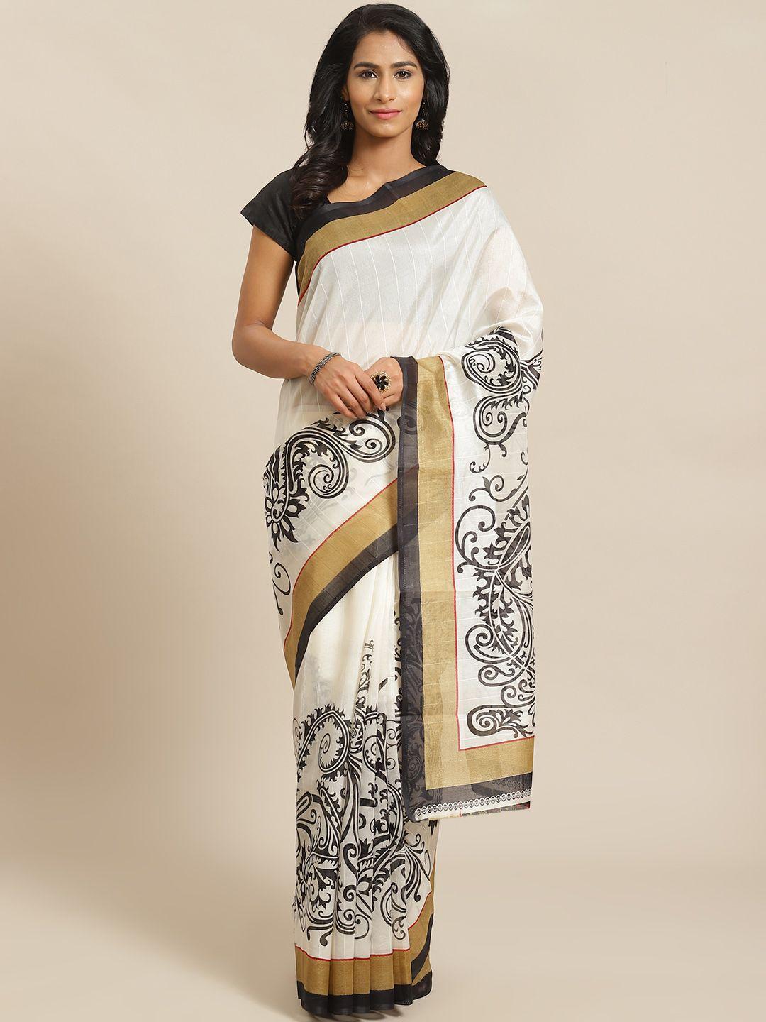 kalini off-white & black printed bhagalpuri saree