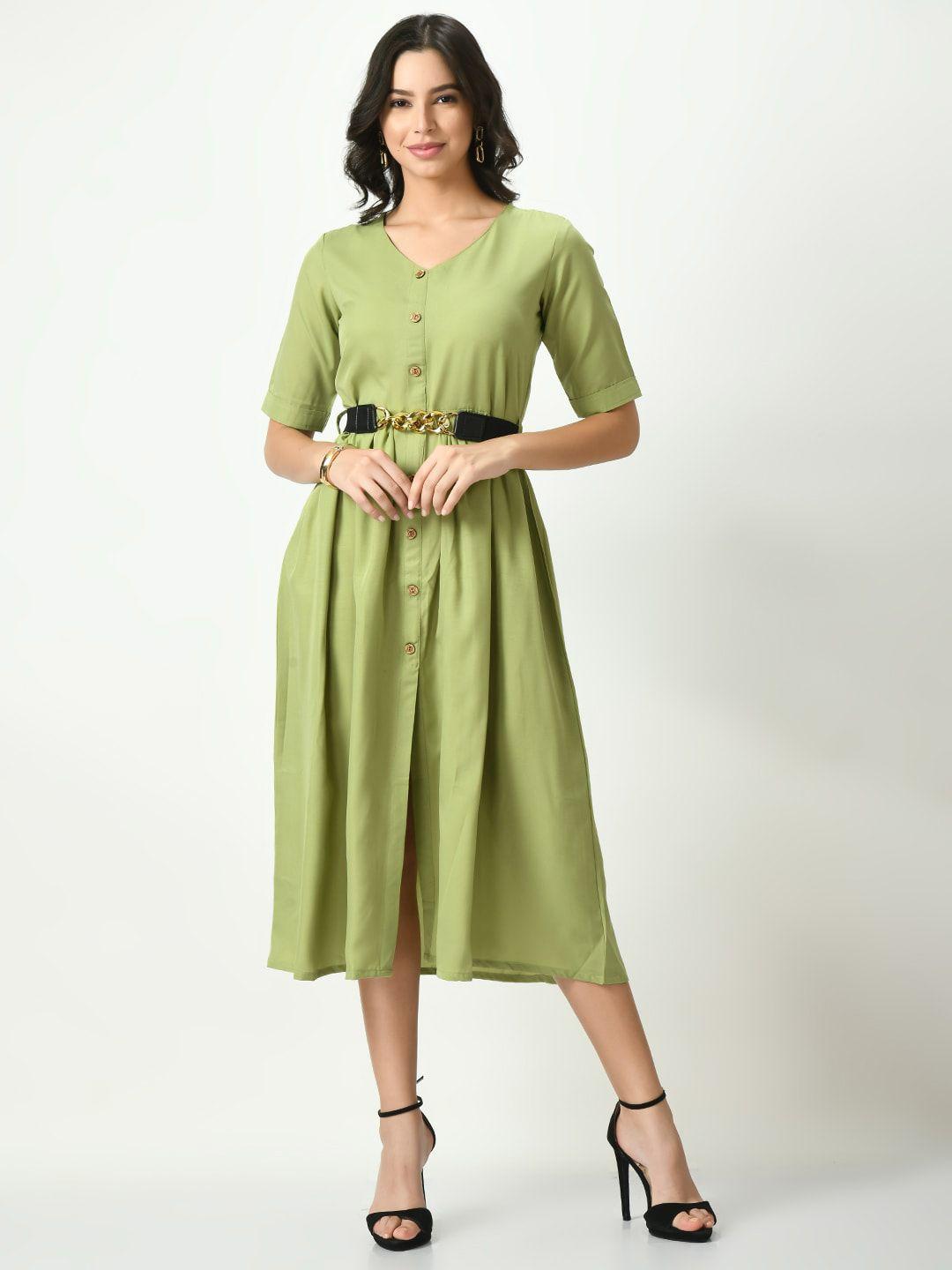 kalini-olive-green-crepe-fit-&-flare-midi-dress