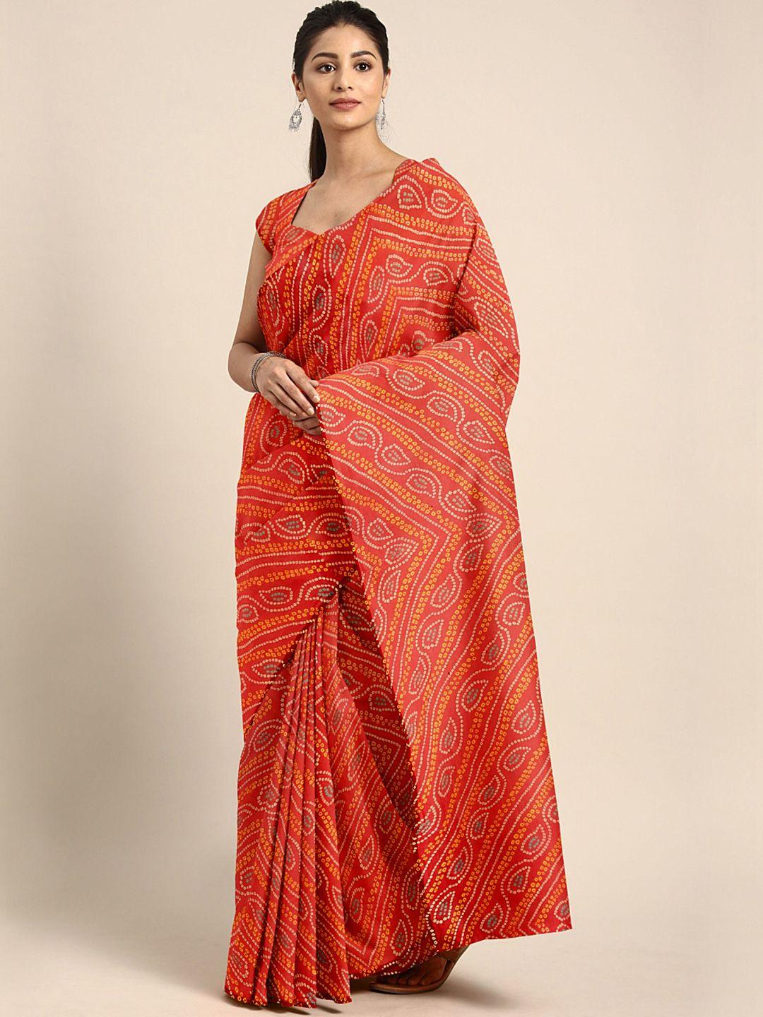 kalini orange & white bandhani saree