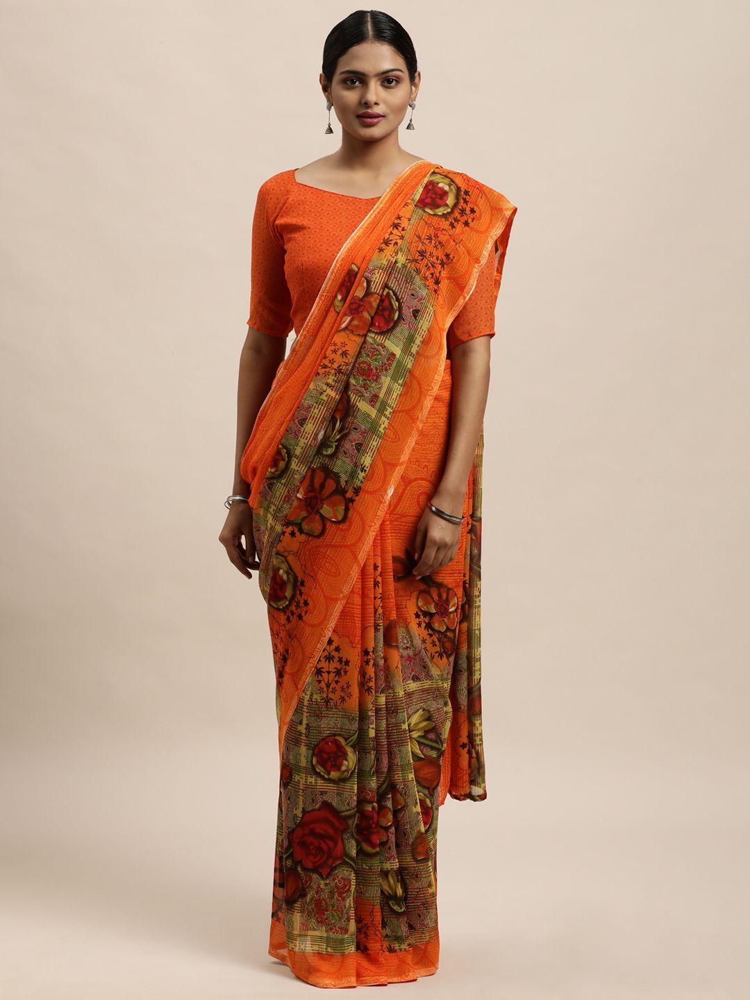 kalini orange floral saree