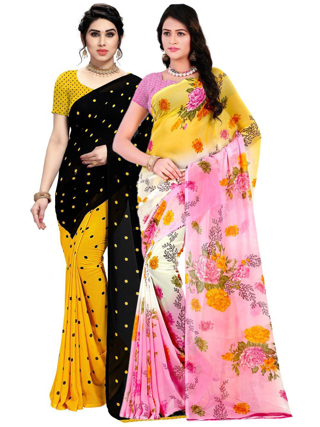 kalini pack of 2 pink & yellow floral sarees