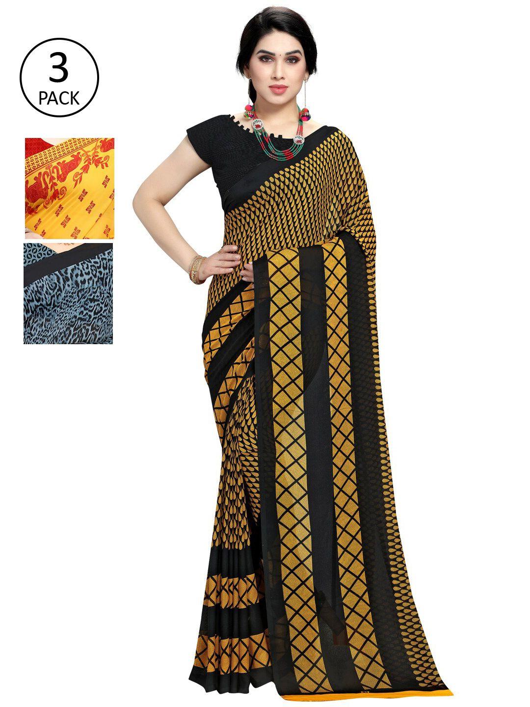 kalini pack of 3 abstract printed sarees