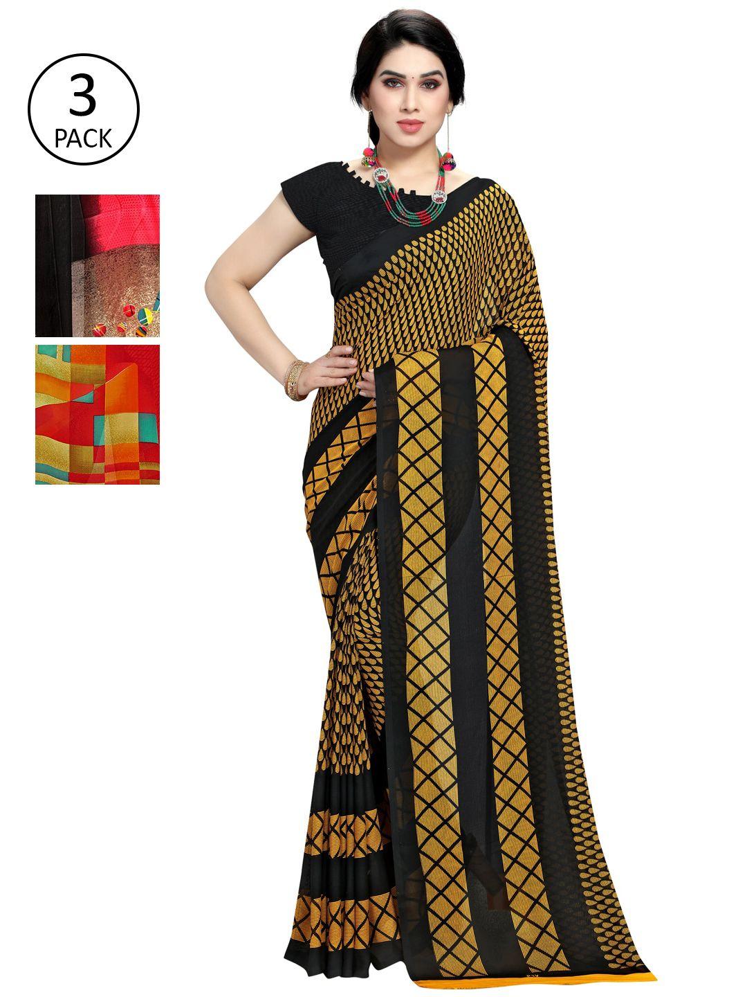 kalini pack of 3 multicoloured printed sarees