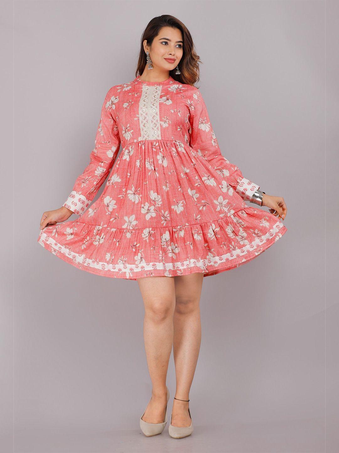 kalini peach-coloured  floral printed fit and flare dress