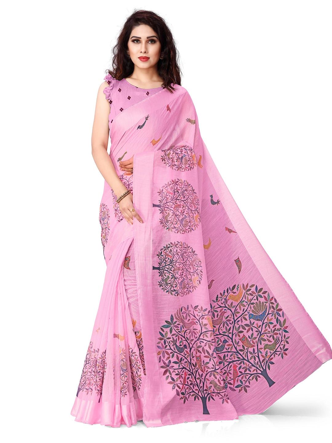 kalini pink & blue ethnic motifs printed saree