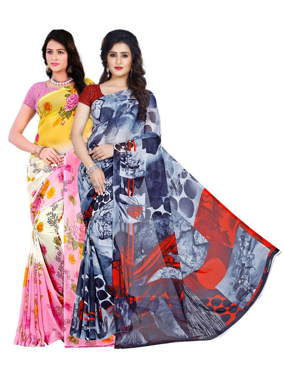 kalini pink & blue pack of 2 printed sarees