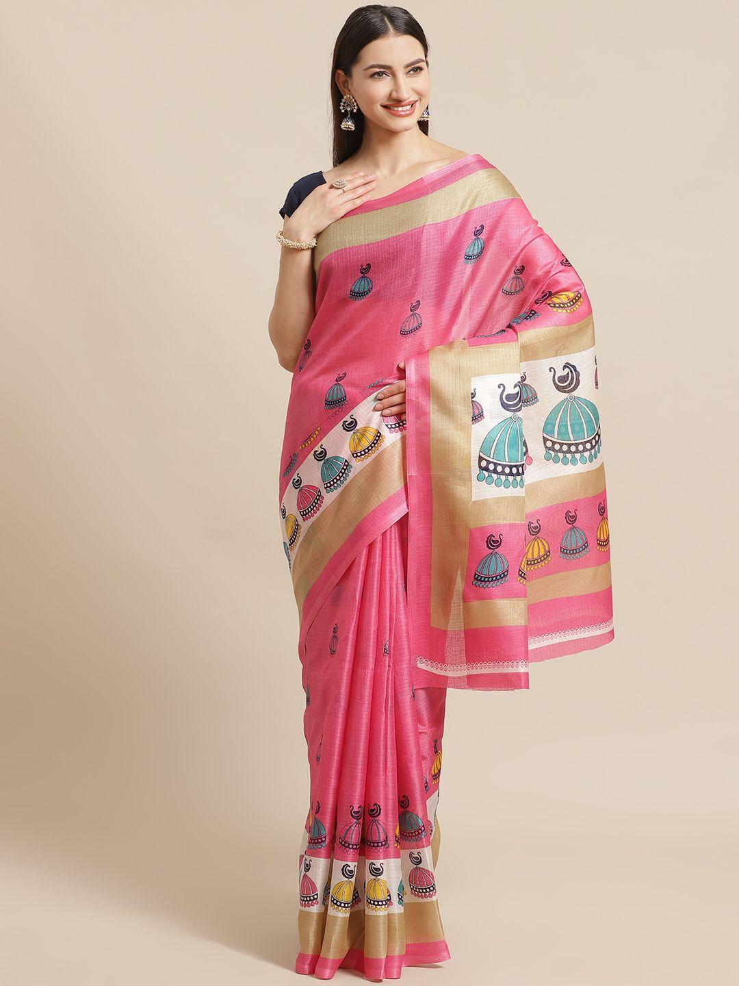 kalini pink & blue printed saree
