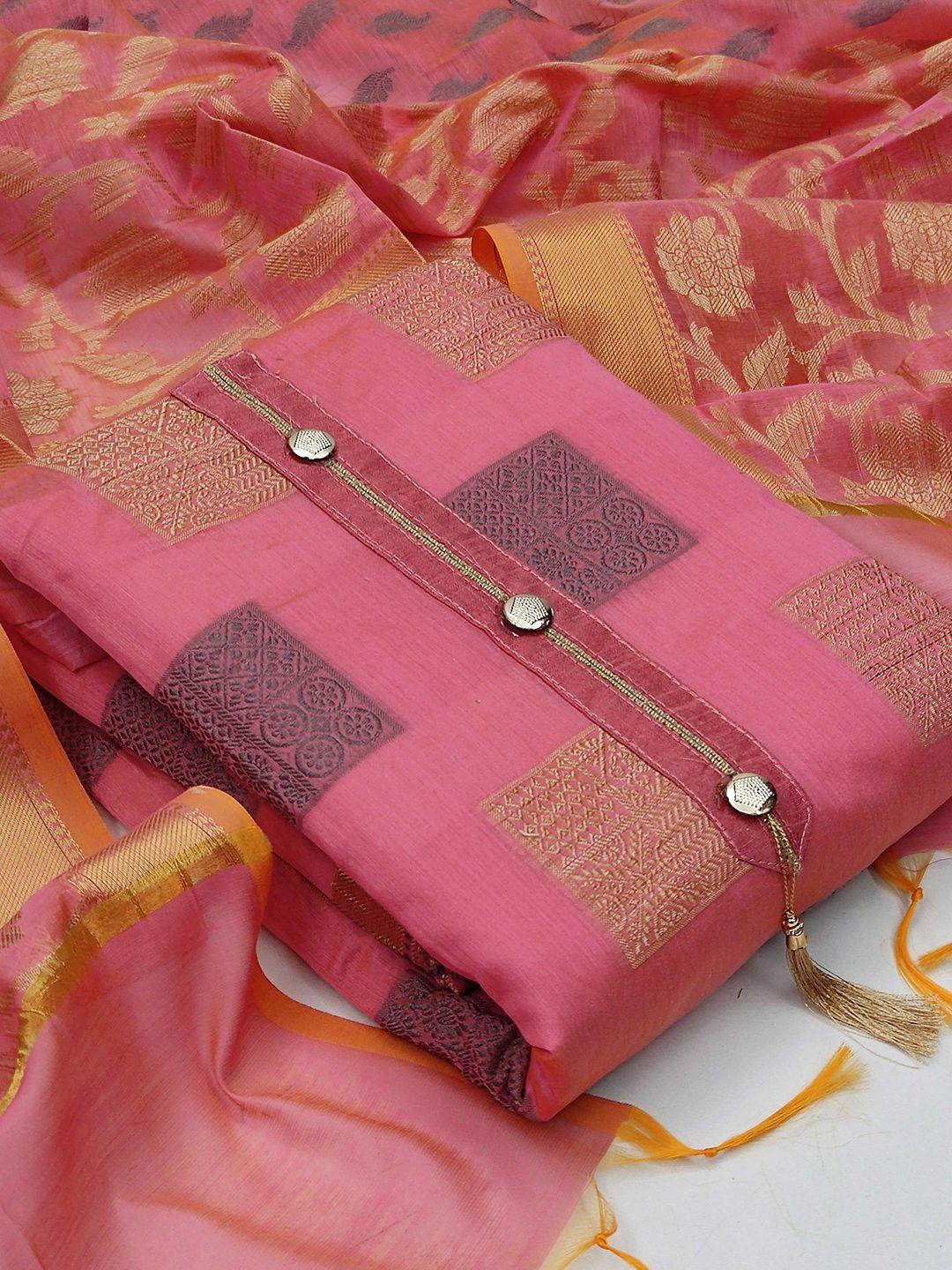 kalini pink & gold-toned unstitched dress material