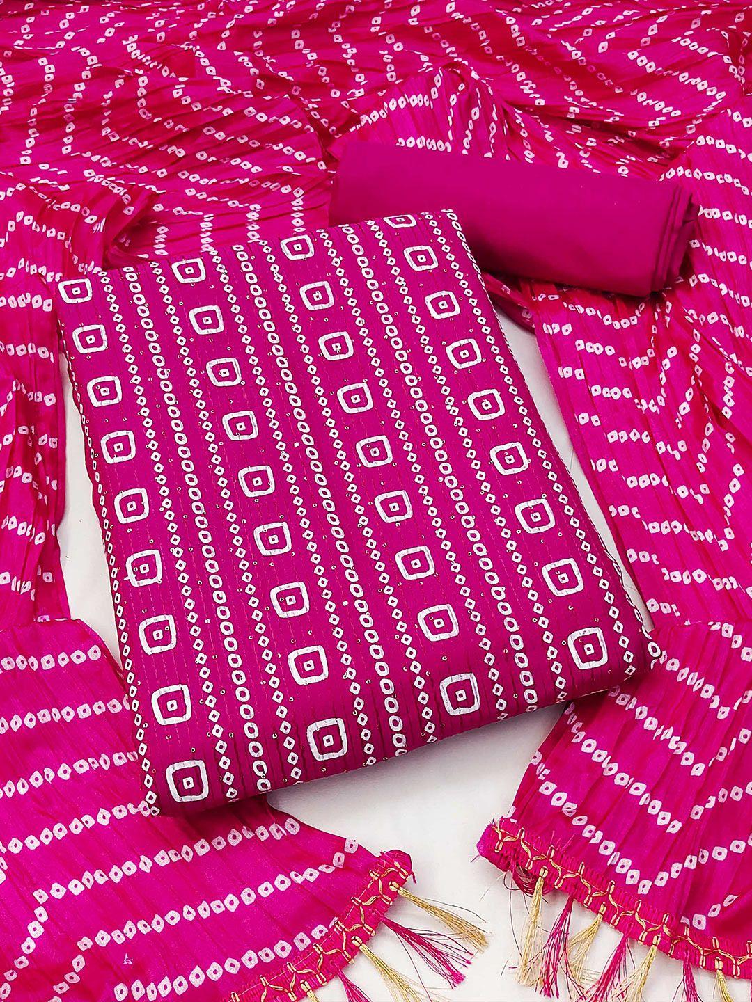 kalini pink & pink printed pure cotton unstitched dress material