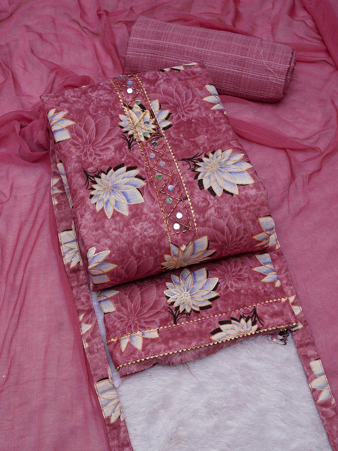 kalini pink printed art silk unstitched dress material