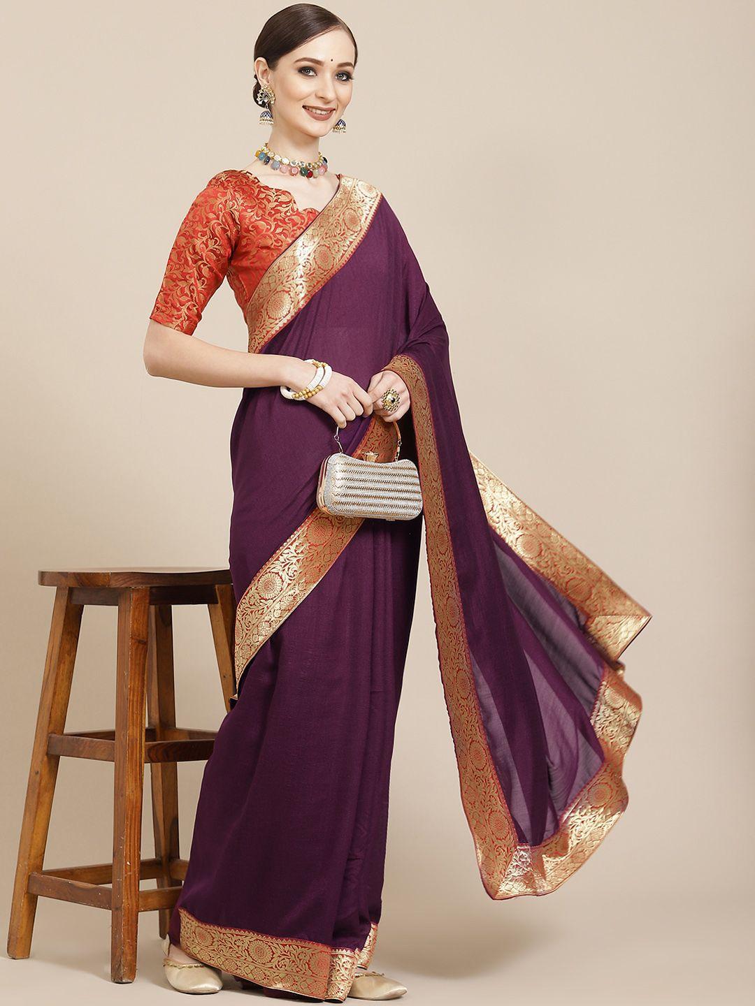 kalini purple & golden solid woven design saree