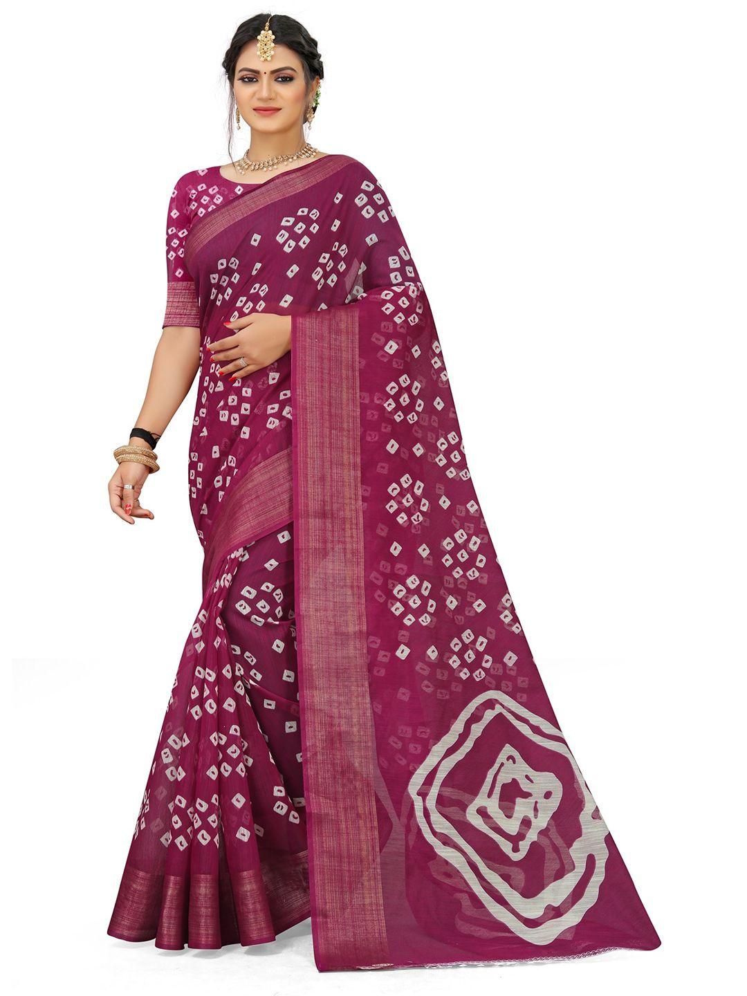 kalini purple & white bandhani zari art silk mysore silk saree