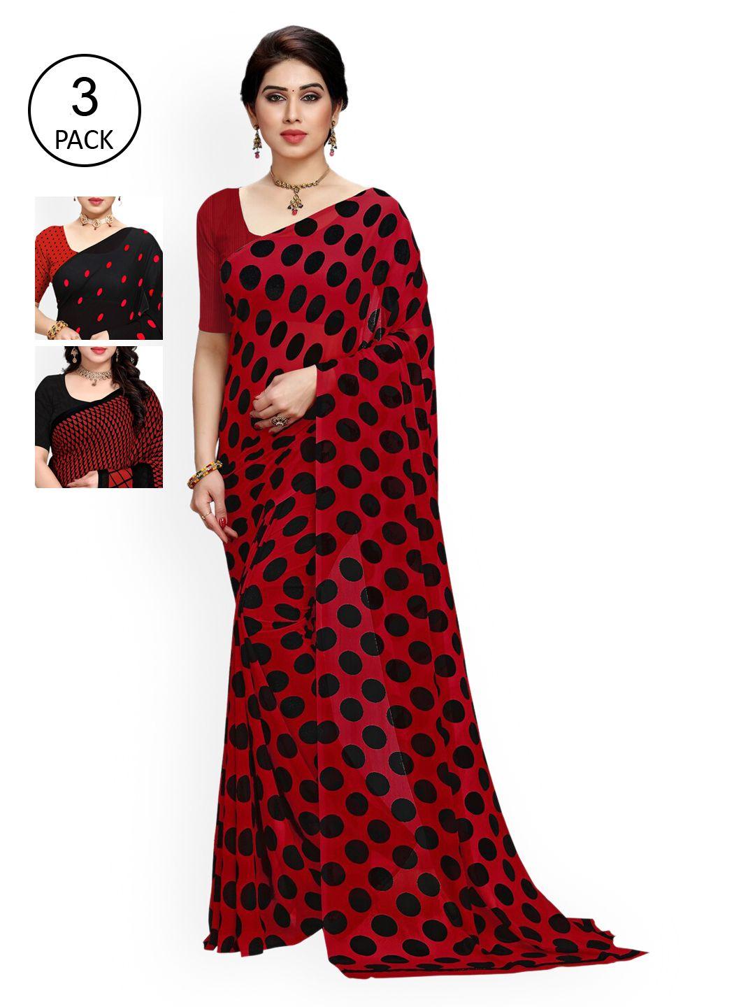 kalini red & black pack of 3 saree