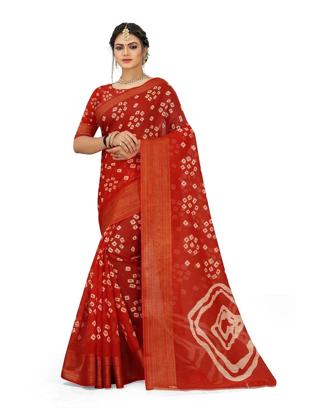kalini red & gold-toned bandhani zari art silk mysore silk saree