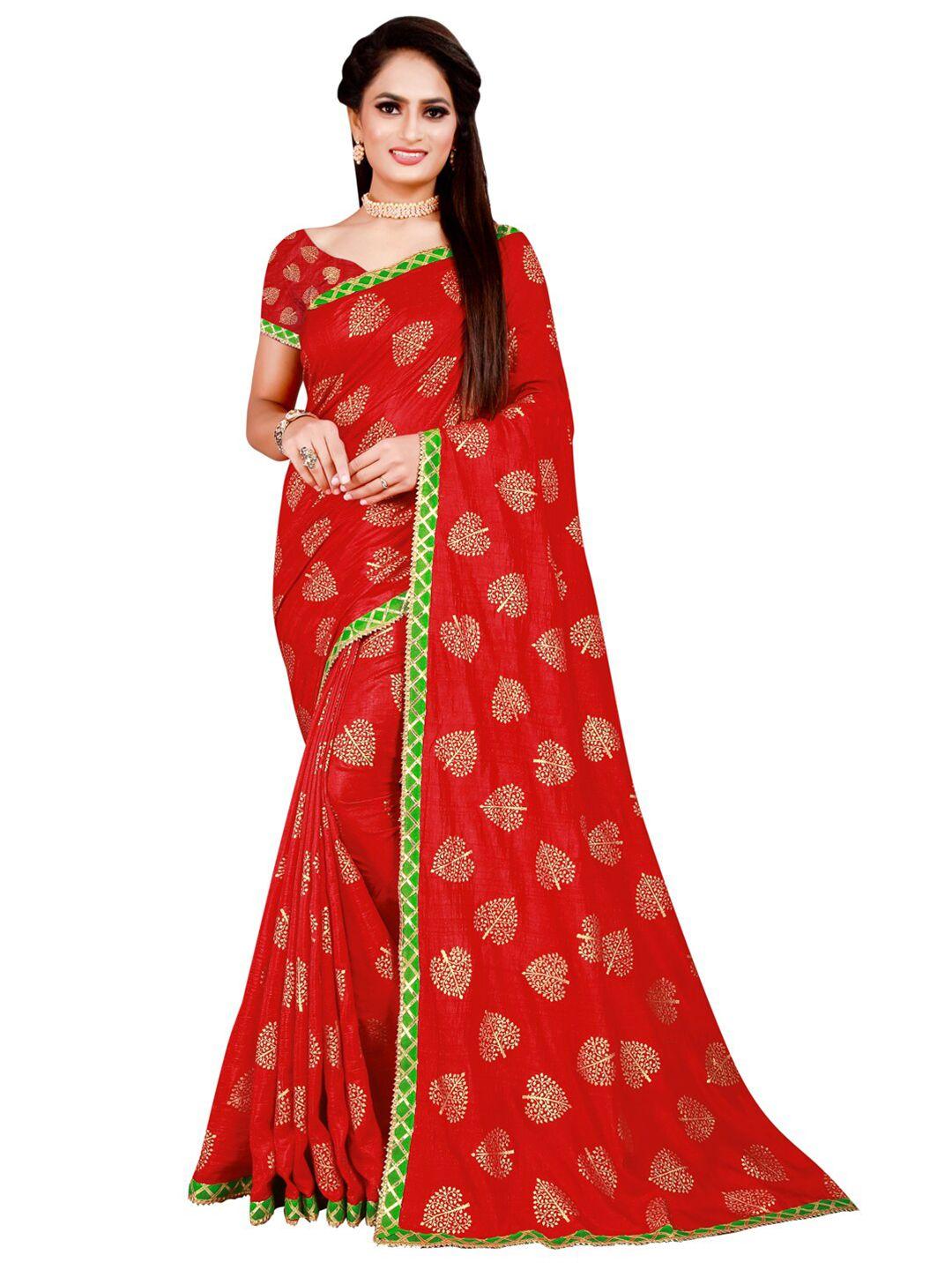 kalini red & gold-toned ethnic motifs printed saree