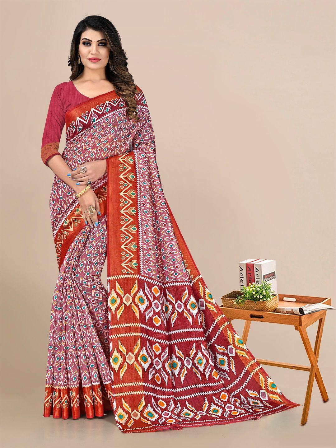 kalini red & white linen blend saree