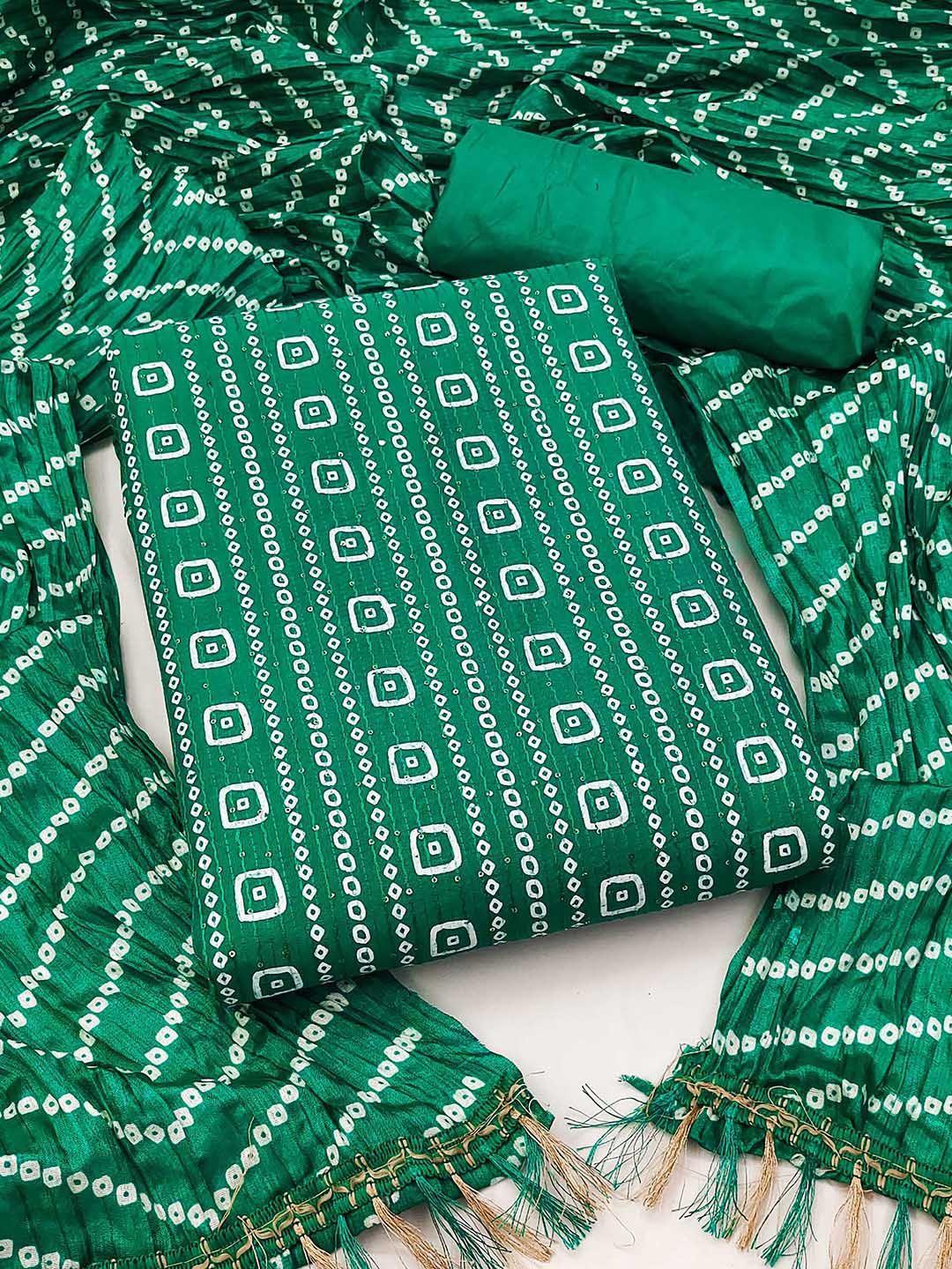 kalini sea green & sea green printed pure cotton unstitched dress material