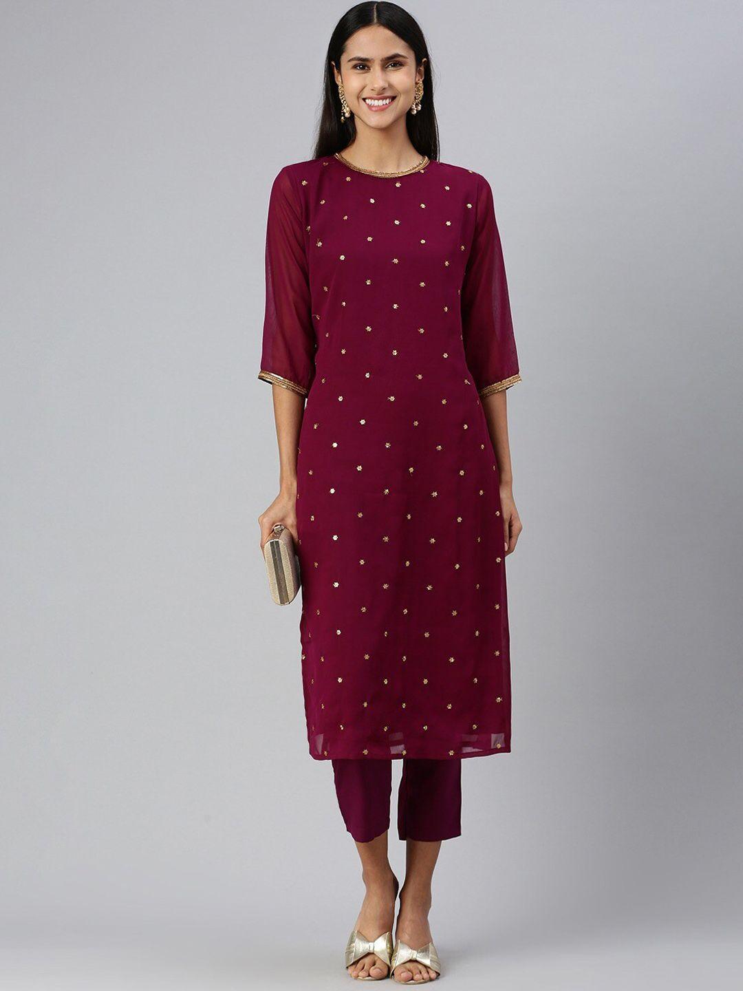 kalini sequinned embellished straight kurta with trousers