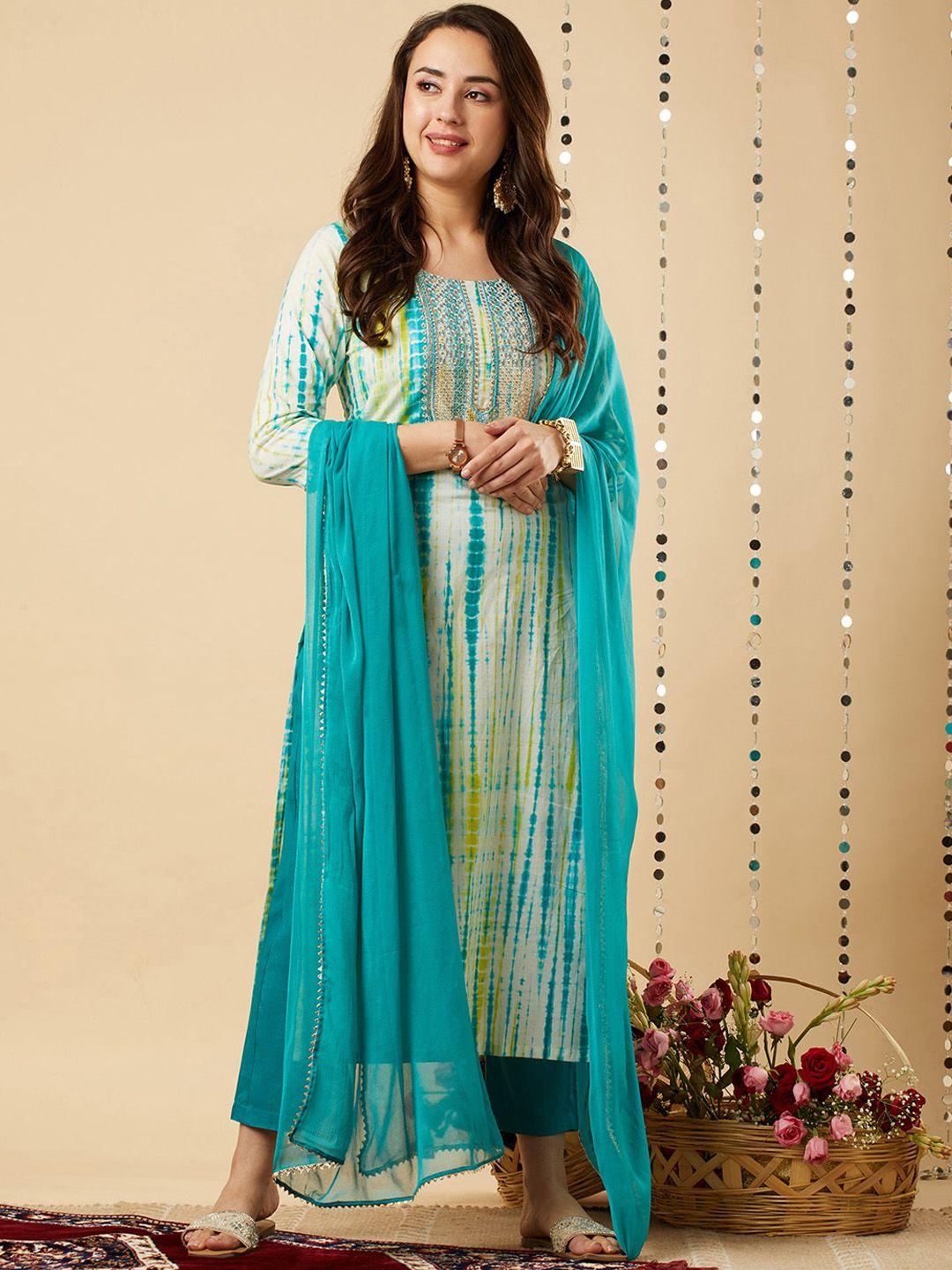 kalini shibori dyed regular kurta with trousers &  dupatta