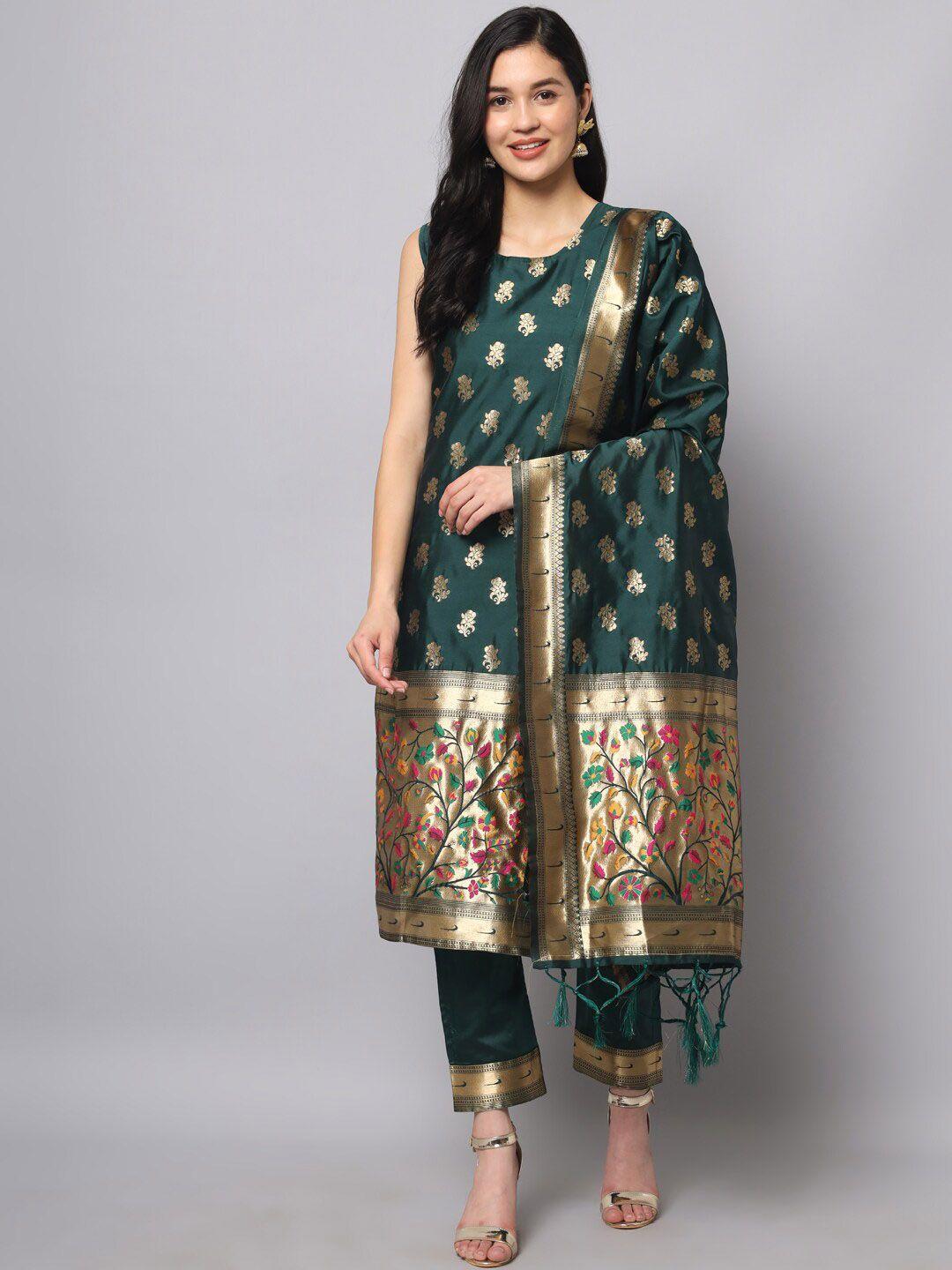 kalini sleveless ethnic motifs woven design kurta with trousers & dupatta