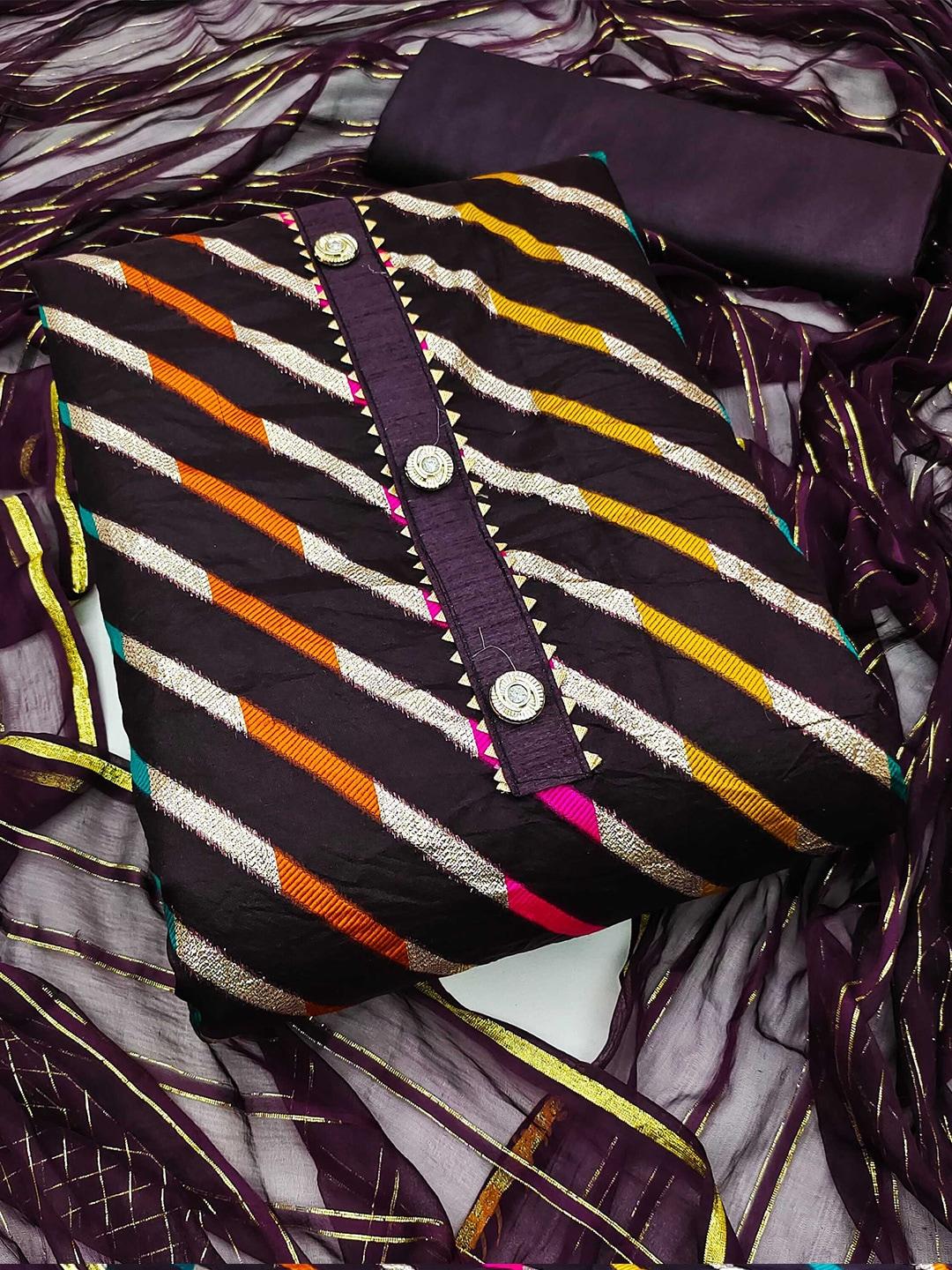 kalini striped woven design gotta patti detailed organza unstitched dress material